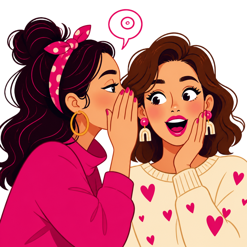 One woman whispering a secret into another woman's ear
