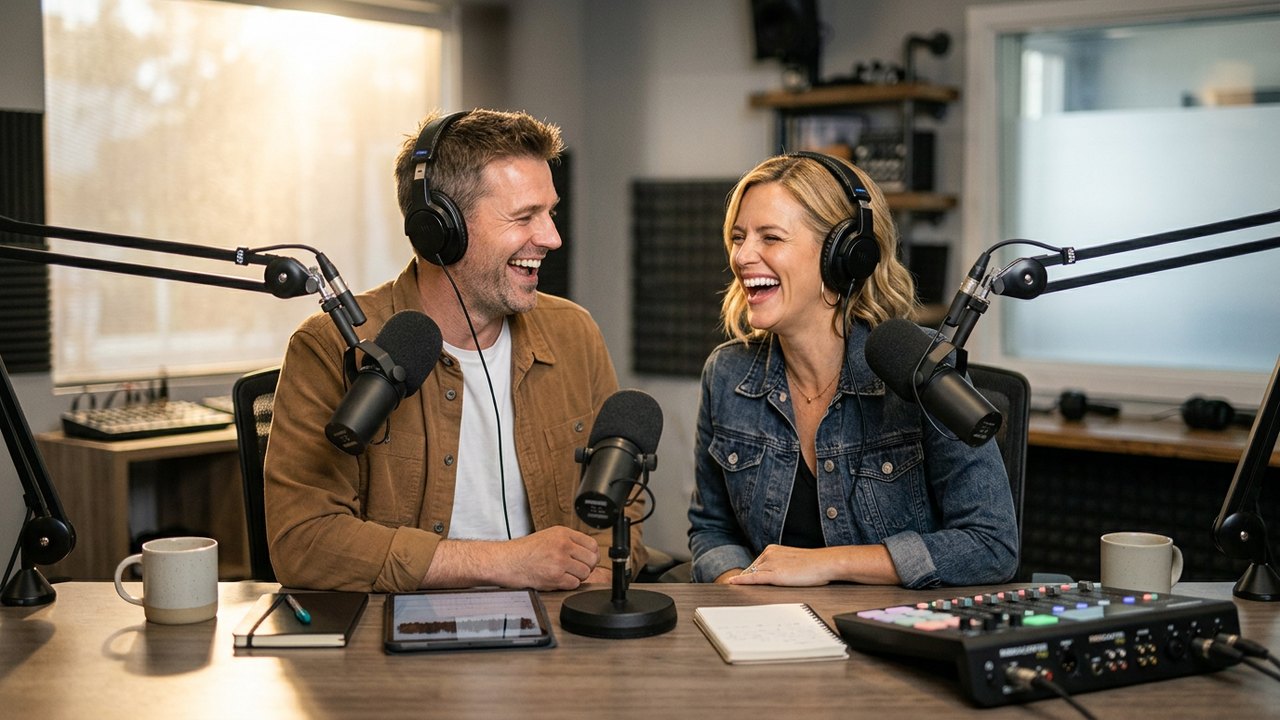 Jake and Mia in the studio